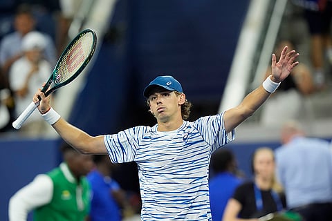 US Open Tennis: Alex de Minaur, of Australia, reacts after defeating Jordan Thompson